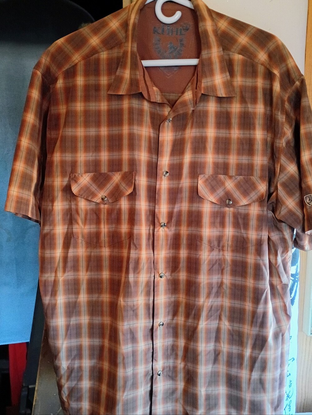 Kuhl Shirt EUC Snap Front Plaid Brown Orange